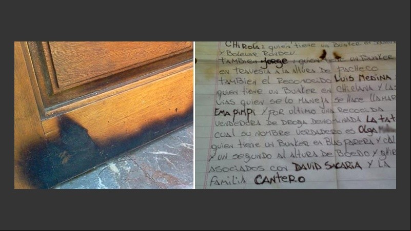 La carta rescatada de las llamas y el rastro en el portón.
