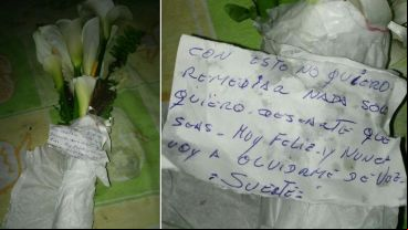 La amenaza que Norma Acosta recibió en la puerta de su casa.