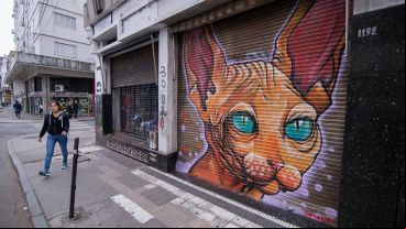 Así quedaron las persianas de los comercios intervenidas por los artistas.