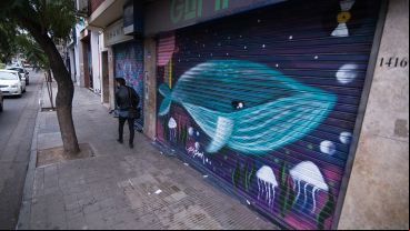 Así quedaron las persianas de los comercios intervenidas por los artistas.