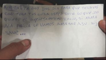 La nota que fue hallada por la Policía de Investigaciones.