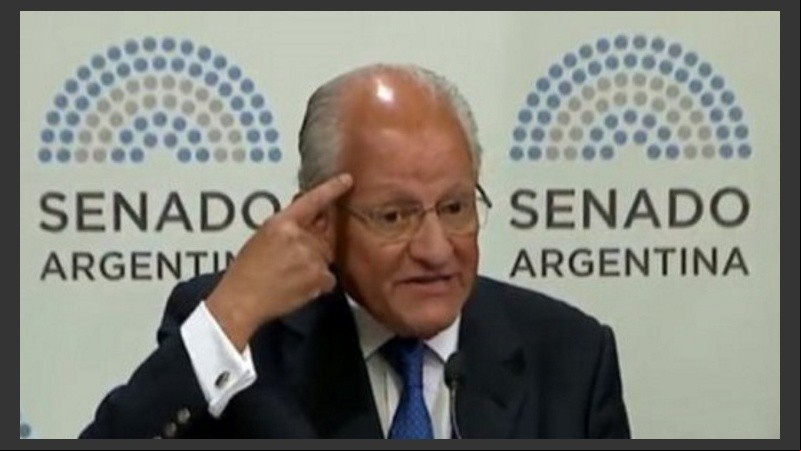 El polémico Albino durante su exposición en el Senado de la Nación.