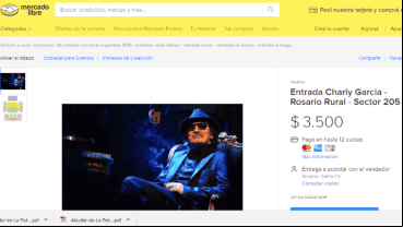 Oferta de una entrada en Mercado Libre.
