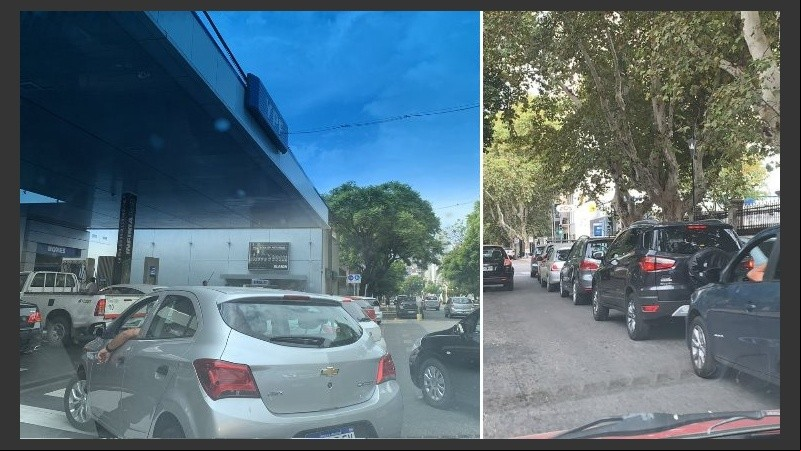 Las colas de autos para cargar este sábado en YPF en Rosario.