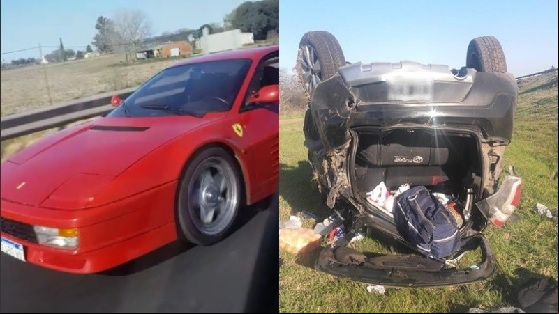 El Renault Sandero volcó cuando sus ocupantes filmaban el paso de la Ferrari.