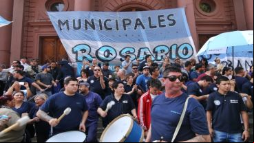Los municipales de Rosario este miércoles de protesta.