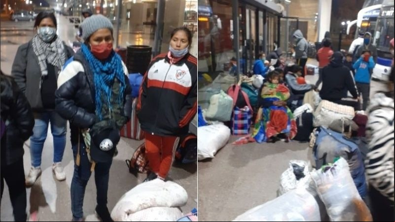 Los chaqueños en el momento en que quedaron varados en la terminal de Rosario. 
