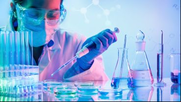 Chemistry Laboratory - Woman With Pipettes And Test Tubes
