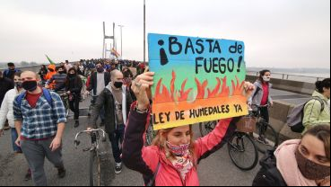 Uno de los mensajes en la marcha de este sábado contra los incendios y por una ley de humedales.