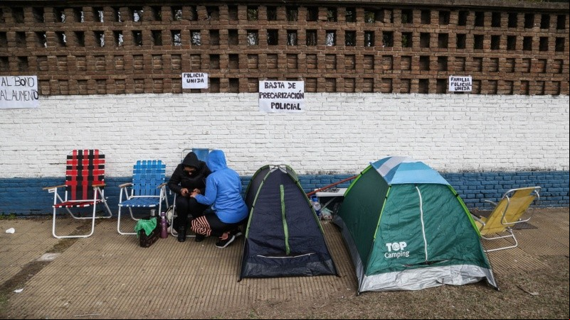La manifestación en Jefatura este jueves por la mañana.