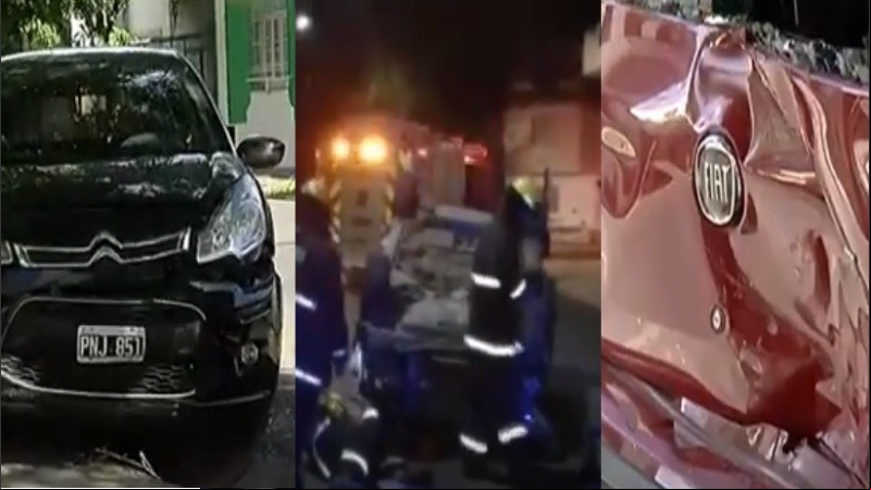 El auto chocó dos coches estacionados y los tres quedaron muy dañados. 