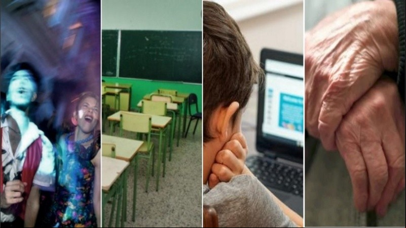 Fiestas clandestinas, escuelas cerradas, digitalización de la enseñanza, soledad de los adultos mayores: imágenes de la pandemia.