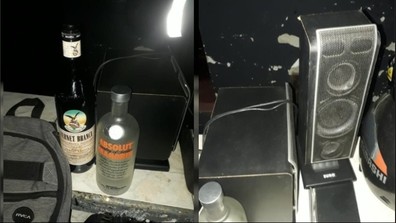 La bebidas y los objetos secuestrados en el procedimiento.