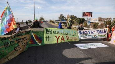 La protesta de ambientalistas en la cabecera del puente Rosario Victoria.