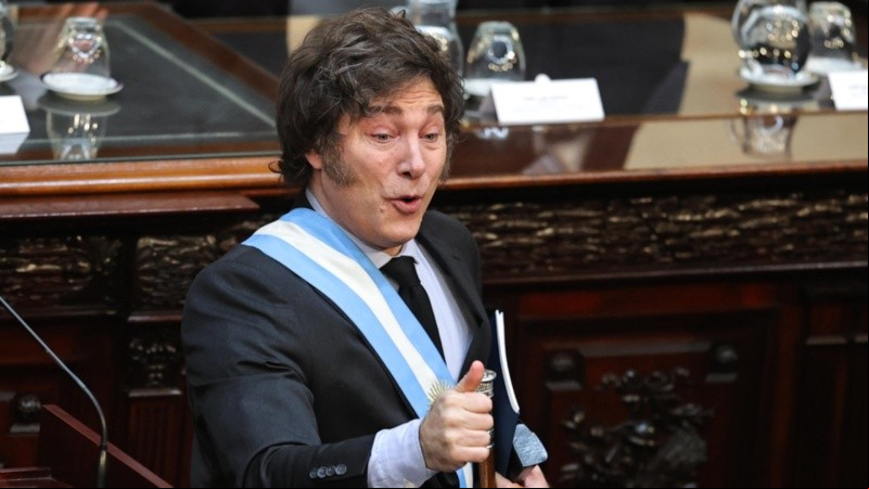 Milei en la disertación del domingo en el Congreso.