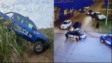 Una de las camionetas terminó incrustada en un zanjón de dos metros y medio de profundidad/ El momento en que evadió el control.