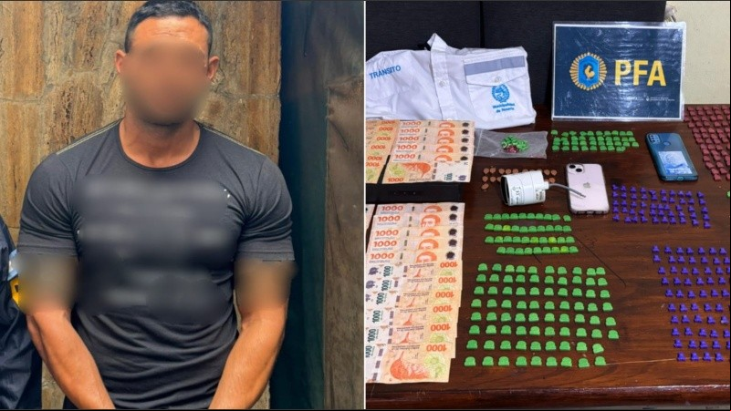 El oficial de tránsito y las pastillas halladas en su domicilio.