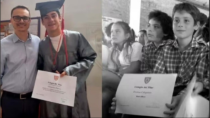 Colapinto antes y después: cuando recibió el diploma y cuando empezó la escuela.