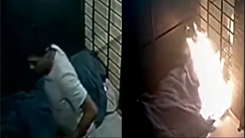 El joven fue captado por una cámara de videovigilancia cuando prendió fuego un colchón.