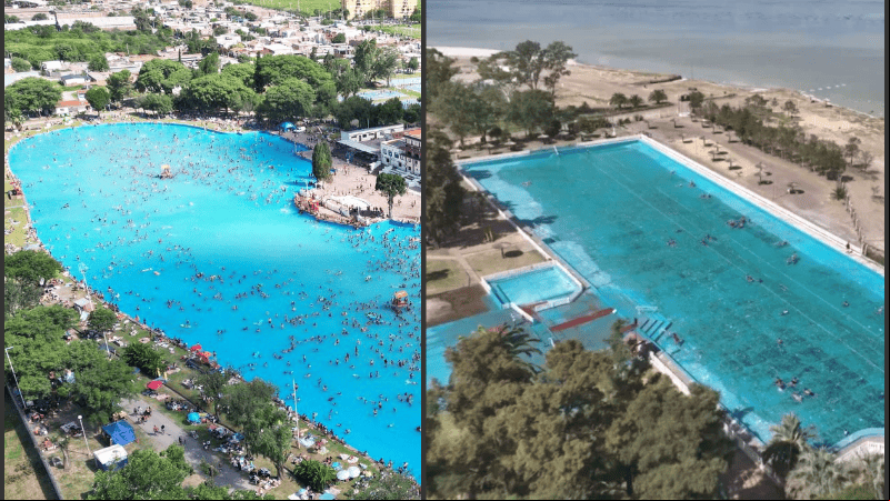 Izquierda: el balneario municipal Carlos Xamena, en Salta. Derecha: El Edén, Teodelina.