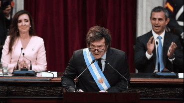 El presidente junto a Victoria Villarruel y Martín Menem en la apertura de sesiones 2024.