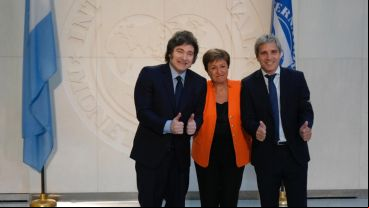 Milei y Caputo en la reunión de febrero con la directora del FMI.