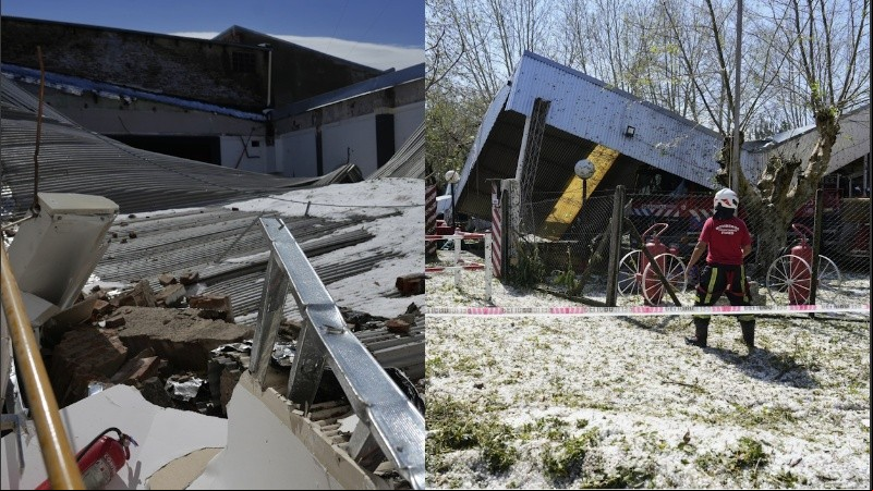 Los techos del club y del cuartel de Bomberos de Funes colapsaron por la tormenta de granizo.