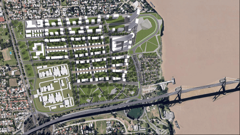 Un rénder con una vista áerea de toda la zona a urbanizar.
